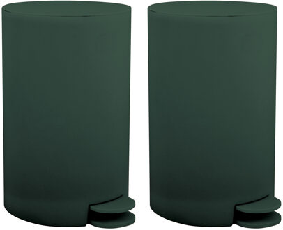 MSV kleine Pedaalemmer - 2x - kunststof - donkergroen - 3L - 15 x 27 cm
