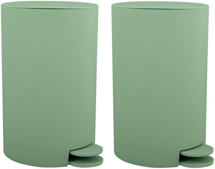 MSV kleine pedaalemmer - 2x - kunststof - groen - 3L - 15 x 27 cm - Badkamer/toilet - Pedaalemmers