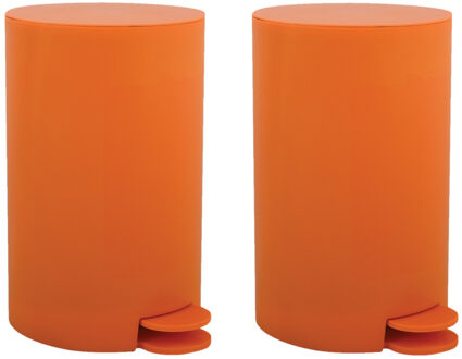 MSV kleine pedaalemmer - 2x - kunststof - oranje - 3L - 15 x 27 cm - Badkamer/toilet - Pedaalemmers