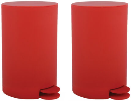 MSV kleine pedaalemmer - 2x - kunststof - rood - 3L - 15 x 27 cm - Badkamer/toilet - Pedaalemmers