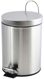 MSV kleine pedaalemmer - rvs - zilver - 3L - 16 x 25 cm - Badkamer/toilet - Pedaalemmers Zilverkleurig