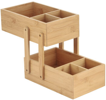 MSV Make-up badkamer sorteer organizer - 2 laags bakje - 25 x 16 cm - bamboe