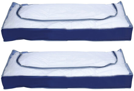 MSV opbergtas/beschermhoes beddengoed/kleding - 2x - voor onder bed - 109 x 46 x 15 cm - Opberghoezen Blauw