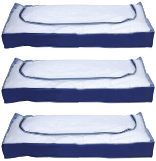 MSV opbergtas/beschermhoes beddengoed/kleding - 3x - voor onder bed - 109 x 46 x 15 cm - Opberghoezen Blauw