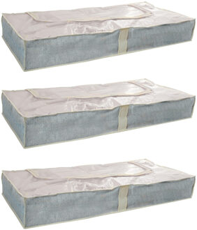 MSV opbergtas/beschermhoes beddengoed/kleding - 3x - voor onder bed - 109 x 46 x 15 cm - Opberghoezen Grijs