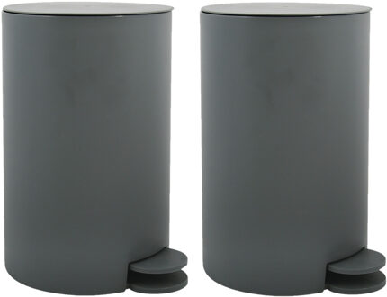 MSV Pedaalemmer - 2x - kunststof - donkergrijs - 3 liter - 15 x 27 cm