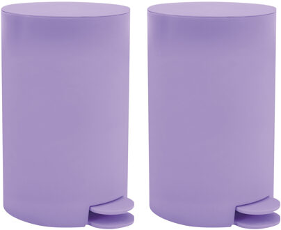 MSV Pedaalemmer - 2x - kunststof - lila paars - 3 liter - 15 x 27 cm