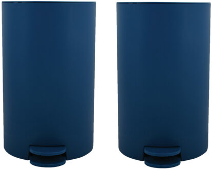 MSV Prullenbak/pedaalemmer - 2x - kunststof - marine blauw - 3 liter - 15 x 27 cm - Badkamer/toilet