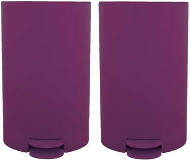 MSV Prullenbak/pedaalemmer - 2x - kunststof - paars - 3 liter - 15 x 27 cm - Badkamer/toilet