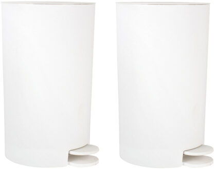 MSV Prullenbak/pedaalemmer - 2x - kunststof - wit - 3 liter - 15 x 27 cm - Badkamer/toilet