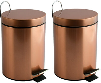 MSV Prullenbak/pedaalemmer - 2x - metaal - koper kleurig - 3 liter - 17 x 25 cm - Badkamer/toilet