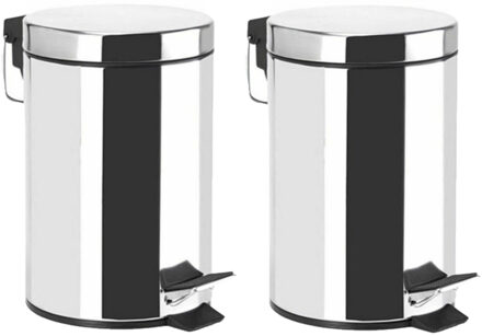 MSV Prullenbak/pedaalemmer - 2x - rvs - mat zilver - 3 liter - 16 x 25 cm - Badkamer/toilet