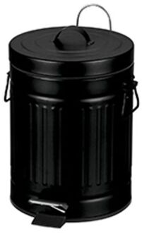 MSV Prullenbak/pedaalemmer - Industrial - metaal - zwart - 3L - 17 x 26 cm - Badkamer/toilet - Pedaalemmers