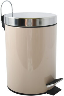 MSV Prullenbak/pedaalemmer - metaal - beige - 3 liter - 17 x 25 cm - Badkamer/toilet - Pedaalemmers