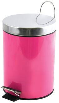 MSV Prullenbak/pedaalemmer - metaal - fuchsia roze - 3 liter - 17 x 25 cm - Badkamer/toilet - Pedaalemmers