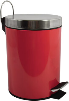 MSV Prullenbak/pedaalemmer - metaal - rood - 5L - 20 x 28 cm - Badkamer/toilet - Pedaalemmers