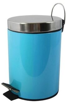 MSV Prullenbak/pedaalemmer - metaal - turquoise blauw - 3 liter - 17 x 25 cm - Badkamer/toilet - Pedaalemmers