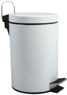 MSV Prullenbak/pedaalemmer - metaal - wit - 5 liter - 20 x 28 cm - Badkamer/toilet - Pedaalemmers