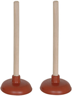 MSV Robuuste gootsteen ontstopper/plopper - 2x - hout/rubber - 14 x 32 cm