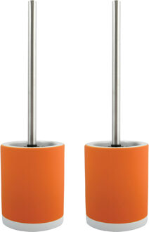 MSV Shine Toilet/wc-borstel houder - 2x - keramiek/metaal - oranje - 38 cm - Toiletborstels