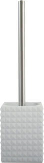 MSV Toiletborstel houder Kubik - kunststeen - wit|zilver - 37 cm