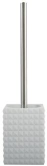 MSV Toiletborstel houder Kubik - kunststeen - wit|zilver - 37 cm