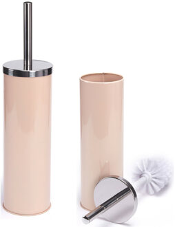 MSV Toiletborstel houder/wc-borstel - 2x - metaal - beige - 38 x 9 cm