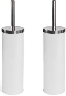 MSV Toiletborstel - houder/wc-borstel - 2x - metaal - ivoor wit 38 cm - Toiletborstels