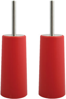 MSV Toiletborstel houder/WC-borstel - 2x - rood - kunststof - 35 cm - Toiletborstels