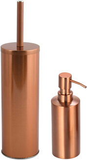 MSV Toiletborstel in houder 27 cm/zeeppompje badkamer set Kyoto - Metaal/rvs - koper