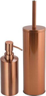 MSV Toiletborstel in houder 27 cm/zeeppompje badkamer set Kyoto - Metaal/rvs - koper