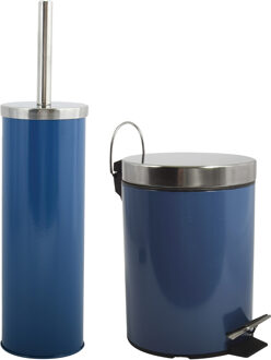 MSV Toiletborstel in houder 35 cm/pedaalemmer 3L set Moods - Metaal - blauw