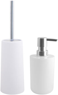 MSV Toiletborstel in houder 35 cm/zeeppompje set Moods - kunststof - ivoor wit