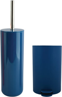 MSV Toiletborstel in houder 38 cm/pedaalemmer 3L set Moods - Metaal - blauw - Badkameraccessoireset