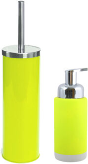 MSV Toiletborstel in houder 38 cm/zeeppompje set Enzo - metaal/keramiek - lime/appel groen - Badkameraccessoireset