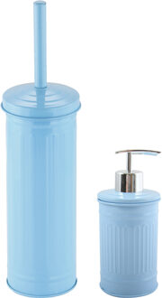 MSV Toiletborstel in houder 38 cm/zeeppompje set Industrial - metaal - lichtblauw