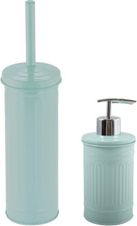 MSV Toiletborstel in houder 38 cm/zeeppompje set Industrial - metaal - mintgroen - Badkameraccessoireset