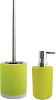 MSV Toiletborstel in houder 38 cm/zeeppompje set Moods - keramiek/kunststof - lime/appel groen - Badkameraccessoireset