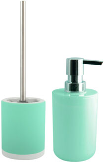 MSV Toiletborstel in houder 38 cm/zeeppompje set Moods - keramiek/kunststof - mintgroen - Badkameraccessoireset