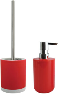 MSV Toiletborstel in houder 38 cm/zeeppompje set Moods - keramiek/kunststof - rood - Badkameraccessoireset