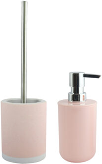 MSV Toiletborstel in houder 38 cm/zeeppompje set Moods - keramiek - lichtroze