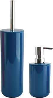 MSV Toiletborstel in houder 38 cm/zeeppompje set Moods - kunststof - blauw