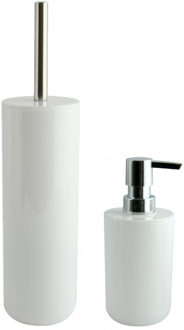 MSV Toiletborstel in houder 38 cm/zeeppompje set Moods - kunststof - ivoor wit - Badkameraccessoireset