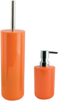 MSV Toiletborstel in houder 38 cm/zeeppompje set Moods - kunststof - oranje - Badkameraccessoireset