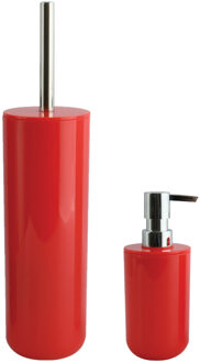 MSV Toiletborstel in houder 38 cm/zeeppompje set Moods - kunststof - rood