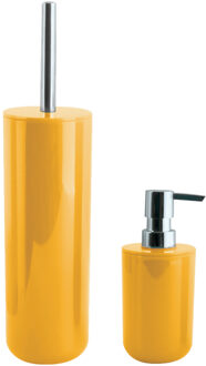 MSV Toiletborstel in houder 38 cm/zeeppompje set Moods - kunststof - saffraan geel
