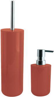 MSV Toiletborstel in houder 38 cm/zeeppompje set Moods - kunststof - terracotta - Badkameraccessoireset Bruin