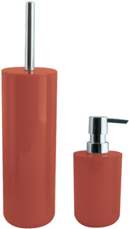 MSV Toiletborstel in houder 38 cm/zeeppompje set Moods - kunststof - terracotta