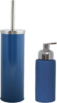 MSV Toiletborstel in houder 38 cm/zeeppompje set Moods - metaal/keramiek - blauw