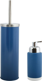 MSV Toiletborstel in houder 38 cm/zeeppompje set Moods - metaal/keramiek - blauw